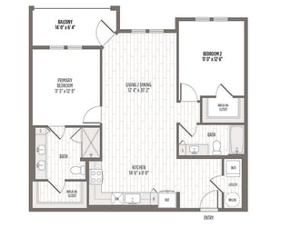 Floor plan of the B1, a two bedroom two bath at 1090 SF at Madison Waterford Lakes, Orlando, FL