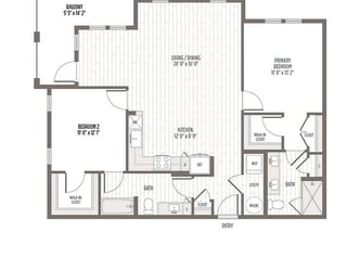 Floor plan of the B2, a two bedroom two bath at 1204 SF at Madison Waterford Lakes, Orlando, 32826