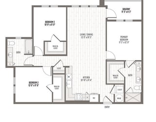 Floor plan of the C1, a three bedroom two bath at 1285 SF at Madison Waterford Lakes, Florida, 32826