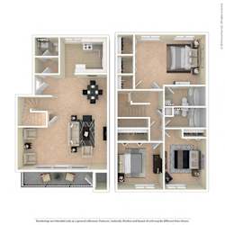 Maplewood Villas 3 Bed 2 Bath floor plan