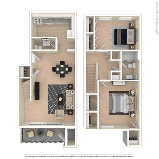 Maplewood Villas 2 Bed 2 Bath floor plan