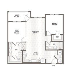 Floor plan of the B1, a two bedroom two bath at 1090 SF at Madison Waterford Lakes, Orlando, FL