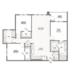 Floor plan of the C1, a three bedroom two bath at 1285 SF at Madison Waterford Lakes, Florida, 32826
