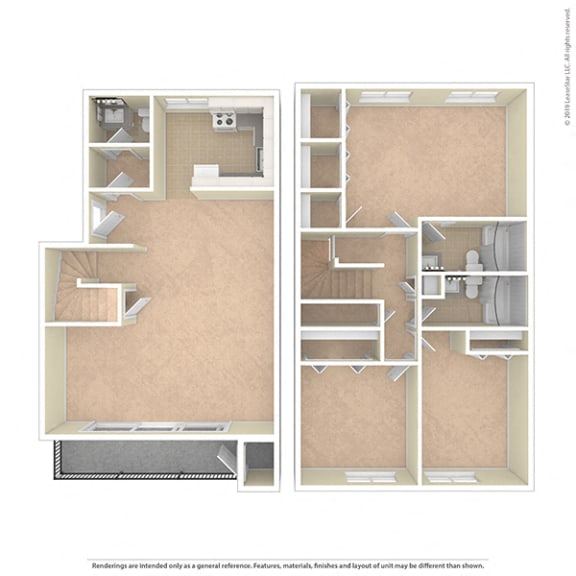 Maplewood Villas 3 Bed 2 Bath floor plan -unf