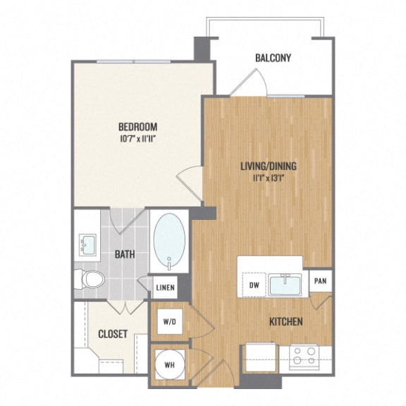 A1 One-Bedroom Floor Plan at Berkshire Amber, Texas
