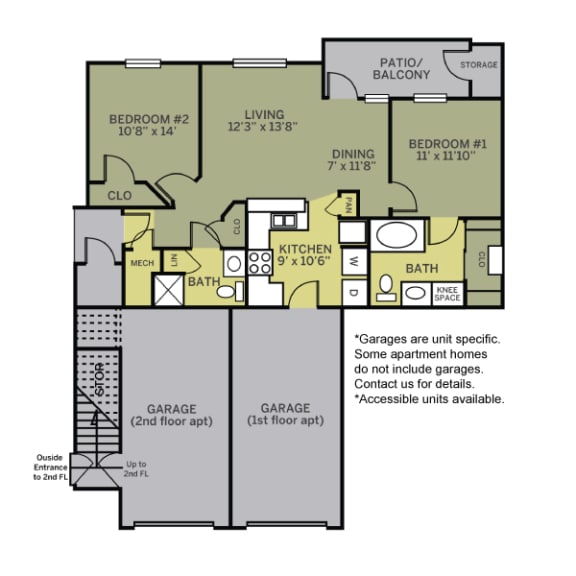 2 bedroom 2 bathroom  Mainstreeter apartment with optional garage at The Reserve at Williams Glen, Indiana