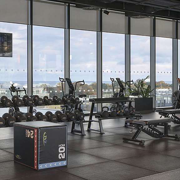 A gym with a view of the city at Cherrywood Apartments, D18 VY3V, DUBLIN 18