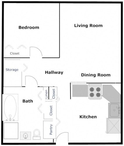 Floor Plan  B'nai B'rith I, II, and III Deerfield Apartments in Deerfield Beach, FL BB1 One bed one bath Floor Plan