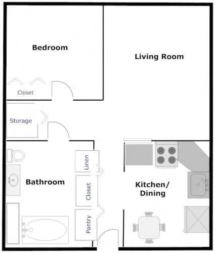 Floor Plan  B'nai B'rith I, II, and III Deerfield Apartments in Deerfield Beach, FL BB2 One bed one bath Floor Plan