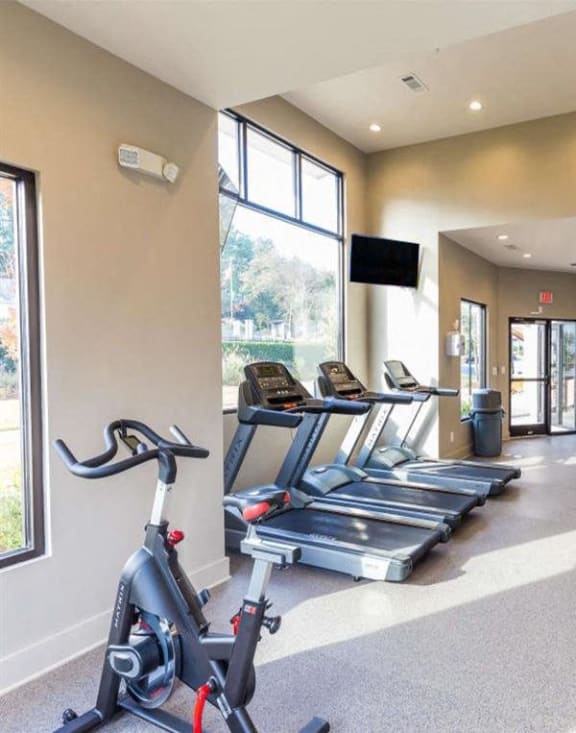 Fitness center at The Grandstand apartments