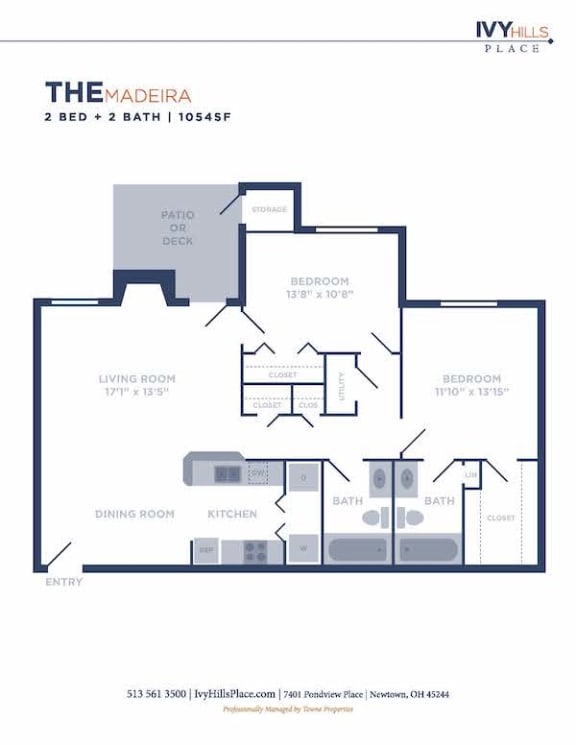 2 Bed 2 Bath Floor Plan at Ivy Hills Living Spaces, Cincinnati
