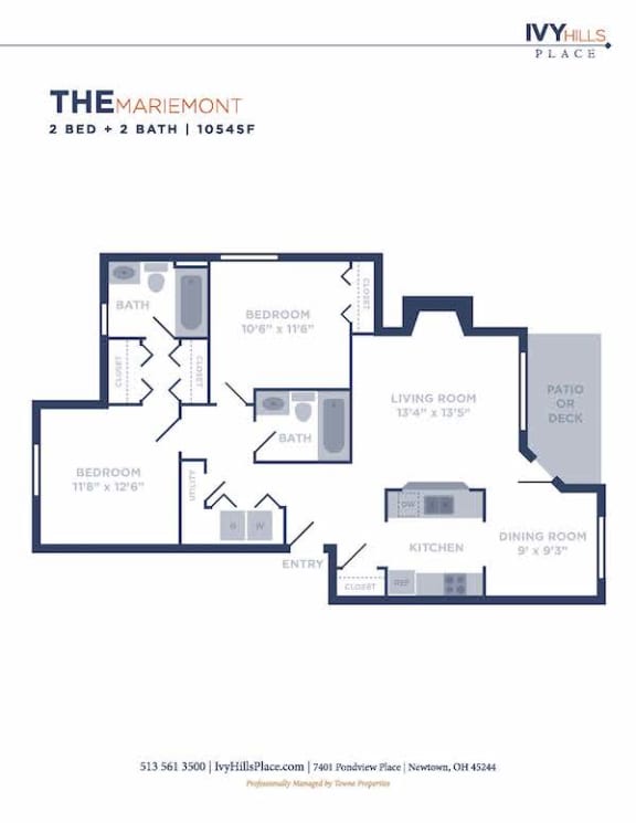 2 Bedroom 2 Bath Floor Plan at Ivy Hills Living Spaces, Ohio