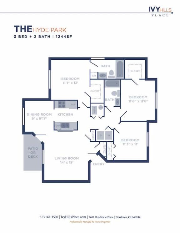 3 Bed 2 Bath Floor Plan at Ivy Hills Living Spaces, Cincinnati, OH