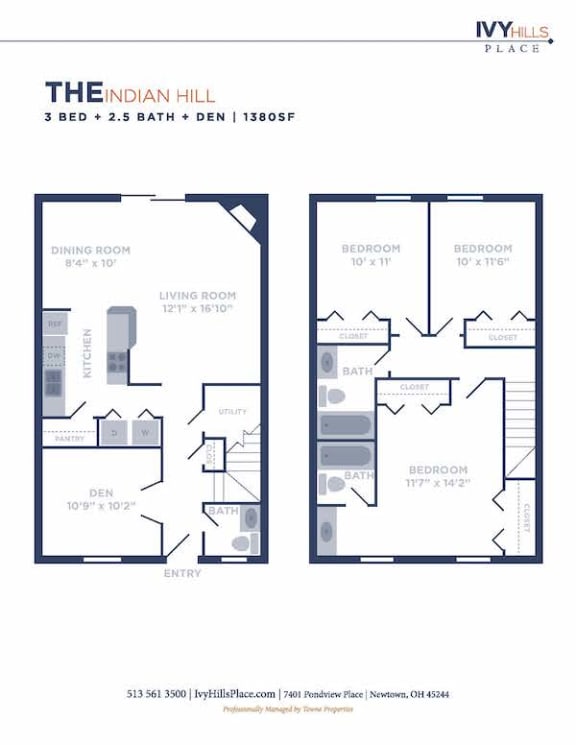 3 Bedroom 2 Bathroom Floor Plan at Ivy Hills Living Spaces, Cincinnati, Ohio