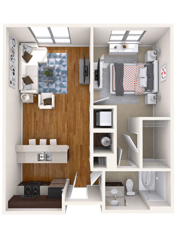 A1 one bedroom one bathroom apartment floor plan