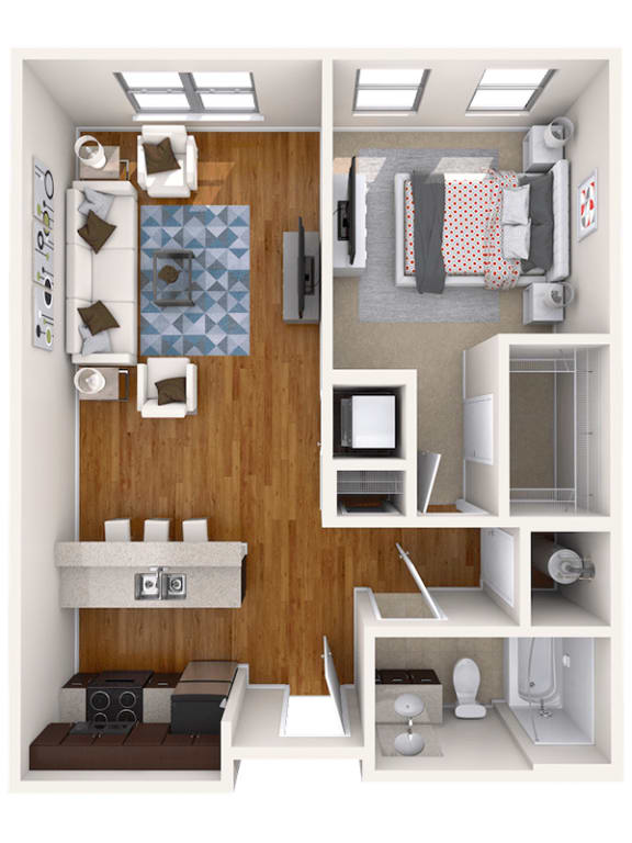 A3 one bedroom one bathroom apartment floor plan