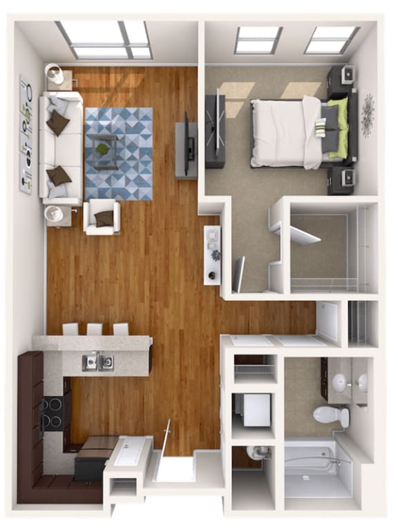 A6 one bedroom one bathroom apartment floor plan