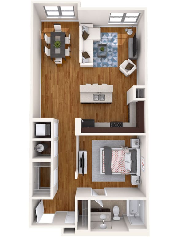 Floor Plan  A7 one bedroom one bathroom apartment floor plan