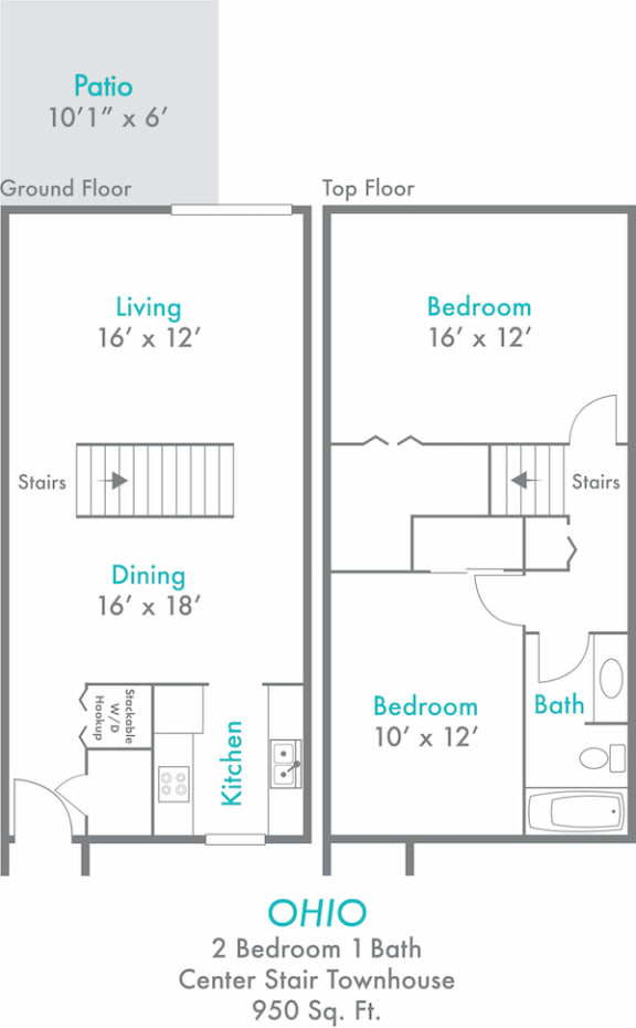 2 bed 1 bath E at Rivers Edge Apartments and Townhomes, Dayton, OH, 45405