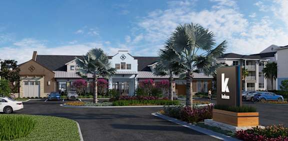 A rendering of a residential complex with a sign that reads "Kirkland".