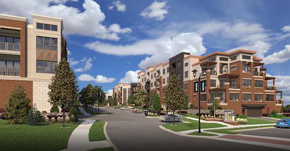 a rendering of an apartment building on a city street
