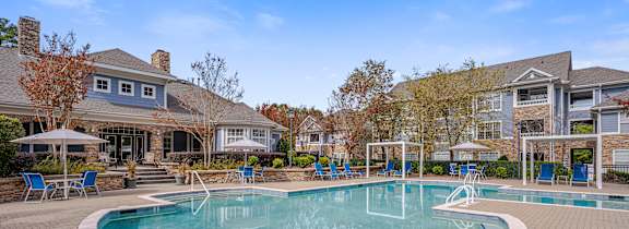 View of the swimming pool at Notting Hill apartments in the Durham-Chapel Hill area