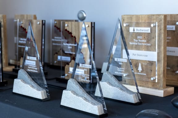 a selection of awards on a table