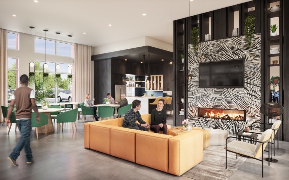 a rendering of the lobby at the flats east bank