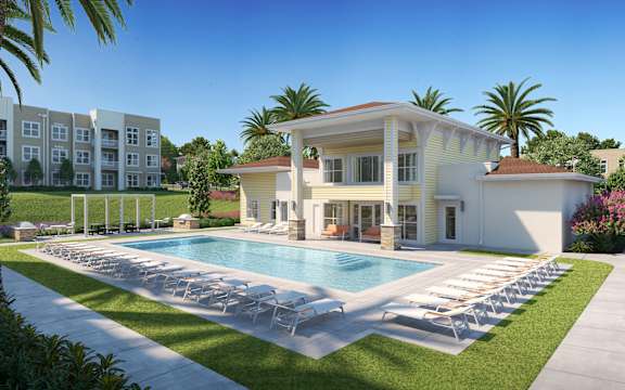 a rendering of a gym with people exercising on treadmills at The Mira Apartments, Florida