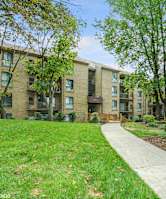 A grassy area in front of apartment buildings.