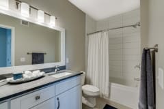 double sink bathroom in premium white finish style apartment