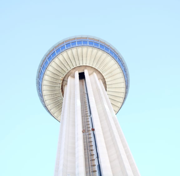 the space needle against a blue sky