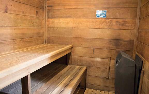 A sauna room at Kimberly Club Apartments, Iowa