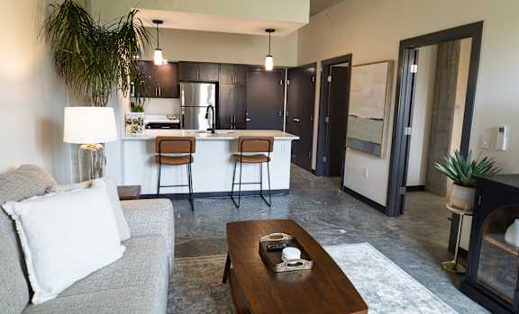 Living Room with wooden table at The 503 Apartments, Dayton