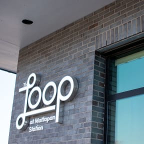 a building with a sign on the side of it