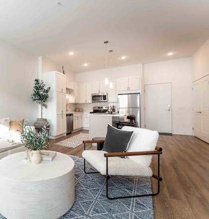 a living room with a couch and a coffee table