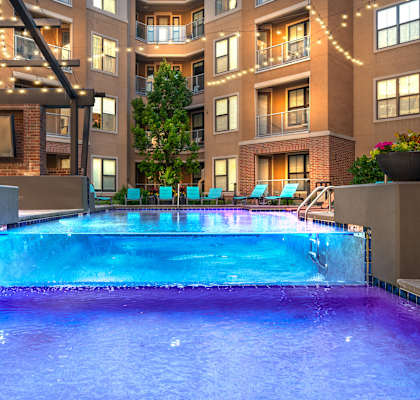 A swimming pool in a residential building.