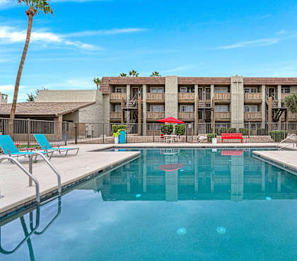 the swimming pool at our apartments in palm springs