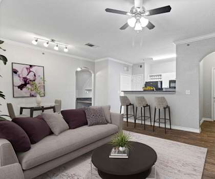 a living room with a couch and a coffee table