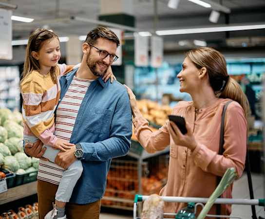 people in a supermarket talking to each other at Acacia Gardens, Albuquerque, New Mexico