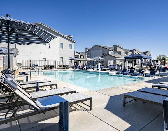 our apartments have a resort style pool with lounge chairs