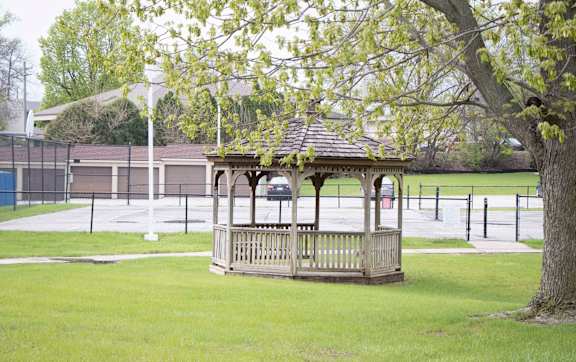 A wooden gazebo at Indian Ridge Apartments, Davenport