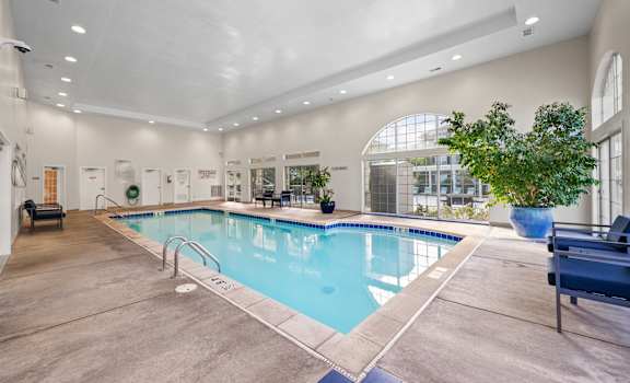 A large indoor swimming pool at The Claremont Apartment Homes, Overland Park, KS 66210