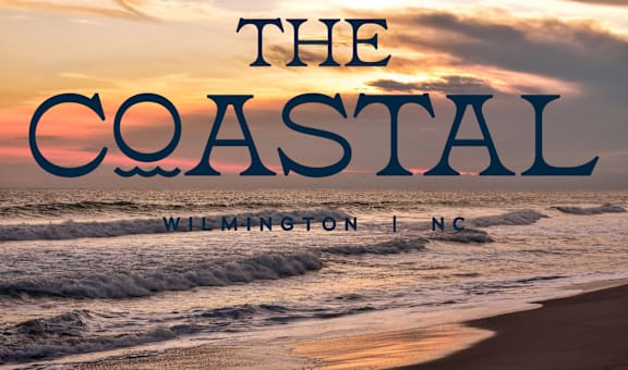 A beach scene with the text "THE COASTAL" and "WILMINGTON INC" overlaid on it.