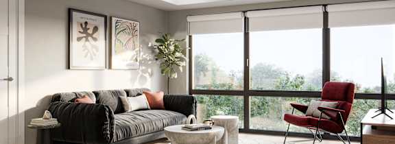 a living room and dining room with furniture and a table