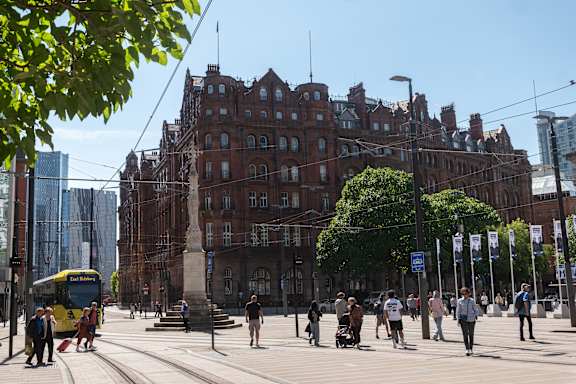 A large red brick building at Fairfax Apartments, Manchester