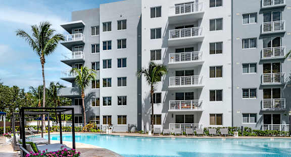 Exterior View of Building with Rooftop Parking