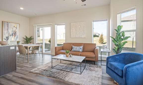 a living room with a couch and a coffee table