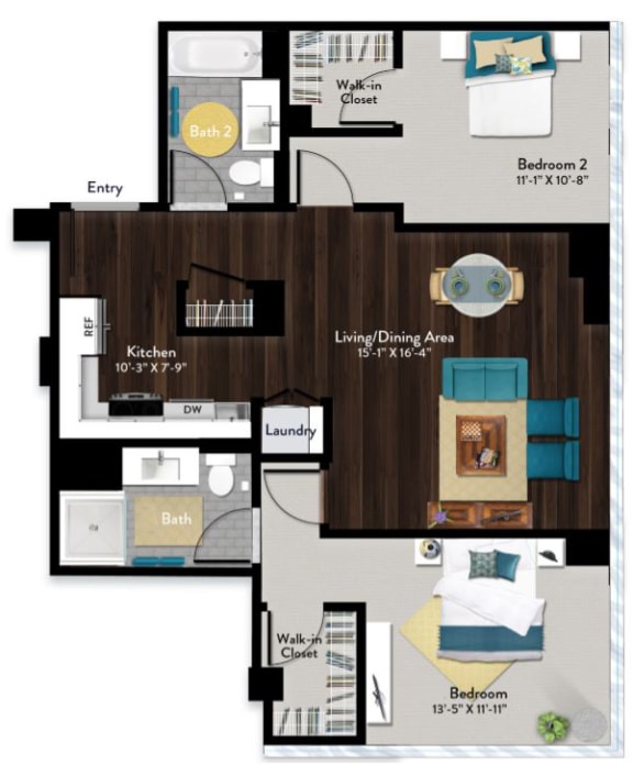2 bedroom 2 bath Floor Plan G 2 bedroom 2 bath Floor Plan G at 1919 Market St., Pennsylvania