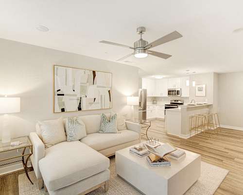 a living room with a couch and a coffee table